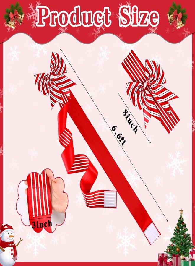 Lonfliness 6Pcs Christmas Cabinet Ribbons Large Bows for Christmas Cabinet Door Red White Bow Xmas Candy Cane Bows and Ribbon for Kitchen Cupboard Winter Holiday Party Home Decor Favor Supplies Gifts - Image 2